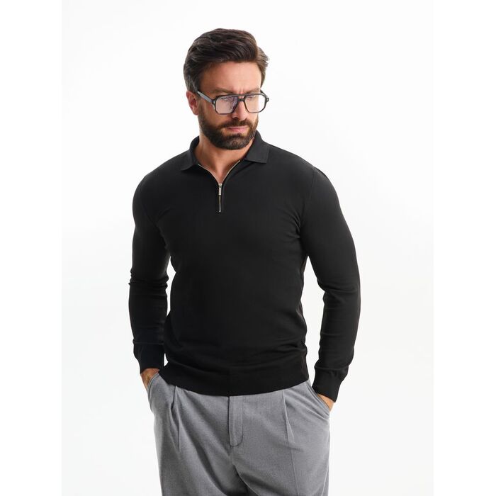 Рубашка поло мужская с длинным рукавом Terrazzo, черная, размер L/XL