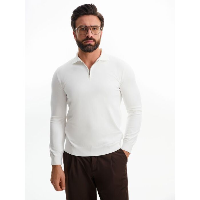 Рубашка поло мужская с длинным рукавом Terrazzo, белая, размер 2XL/3XL