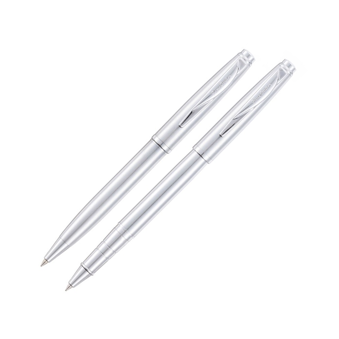 Набор Pierre Cardin коллекция «ПАРА (PEN&PEN)» : ручка шариковая + роллер. Корпус - латунь и стальное покрытие. Отделка и детали дизайна - сталь, хром. Цвет - стальной. Упаковка Е.
