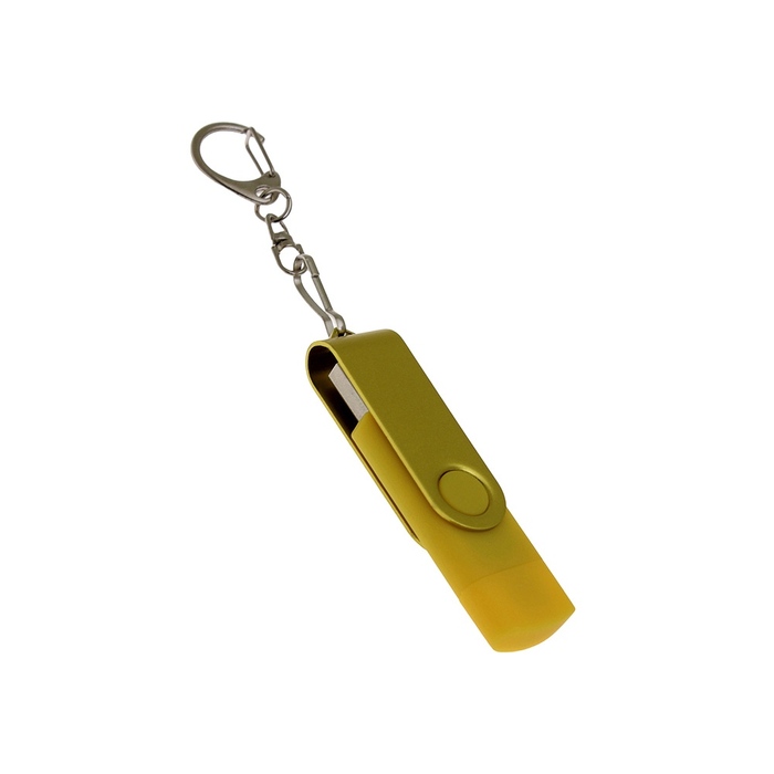 USB-флешка на 32 Гб 2 в 1 поворотный механизм, c дополнительным разъемом Type-C с одноцветным металлическим клипом, желтый