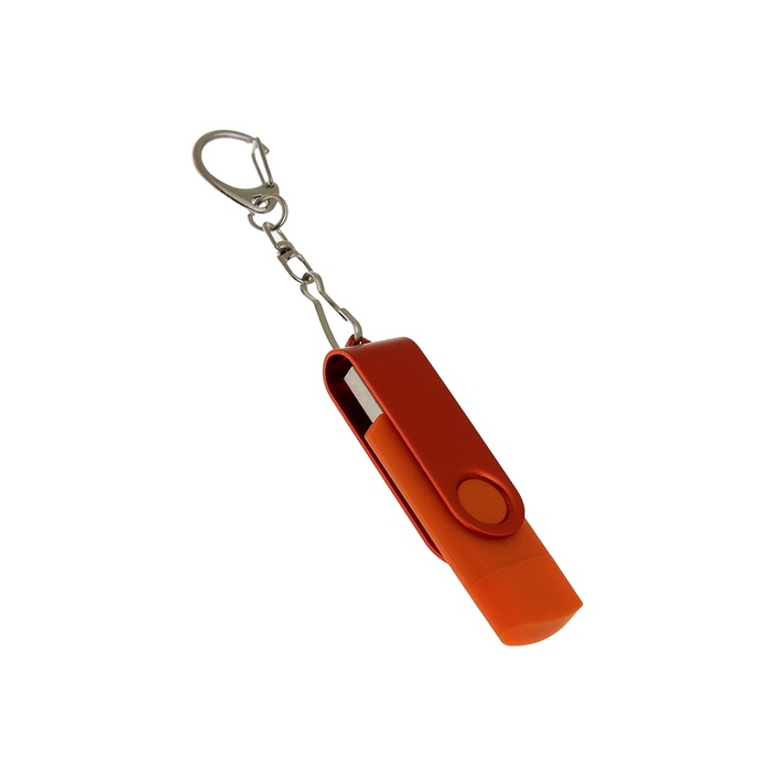 USB-флешка на 64 Гб 2 в 1 поворотный механизм, c дополнительным разъемом Type-C с одноцветным металлическим клипом, оранжевый