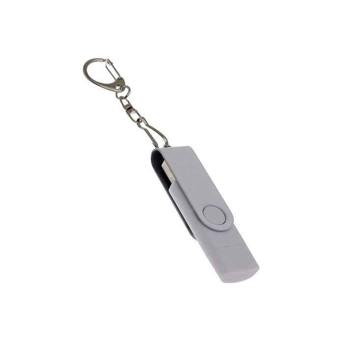 USB-флешка на 256 Гб 2 в 1 поворотный механизм, c дополнительным разъемом Type-C с одноцветным металлическим клипом, белый