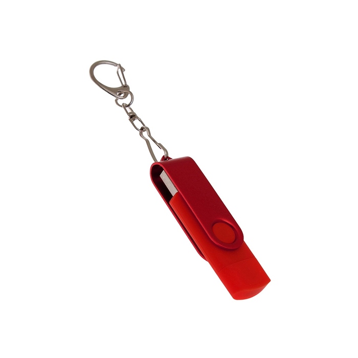 USB-флешка на 64 Гб 2 в 1 поворотный механизм, c дополнительным разъемом Type-C с одноцветным металлическим клипом, красный