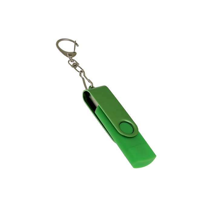USB-флешка на 64 Гб 2 в 1 поворотный механизм, c дополнительным разъемом Type-C с одноцветным металлическим клипом, зеленый