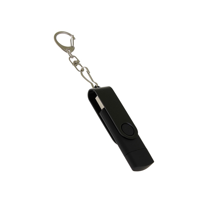 USB-флешка на 64 Гб 2 в 1 поворотный механизм, c дополнительным разъемом Type-C с одноцветным металлическим клипом, черный