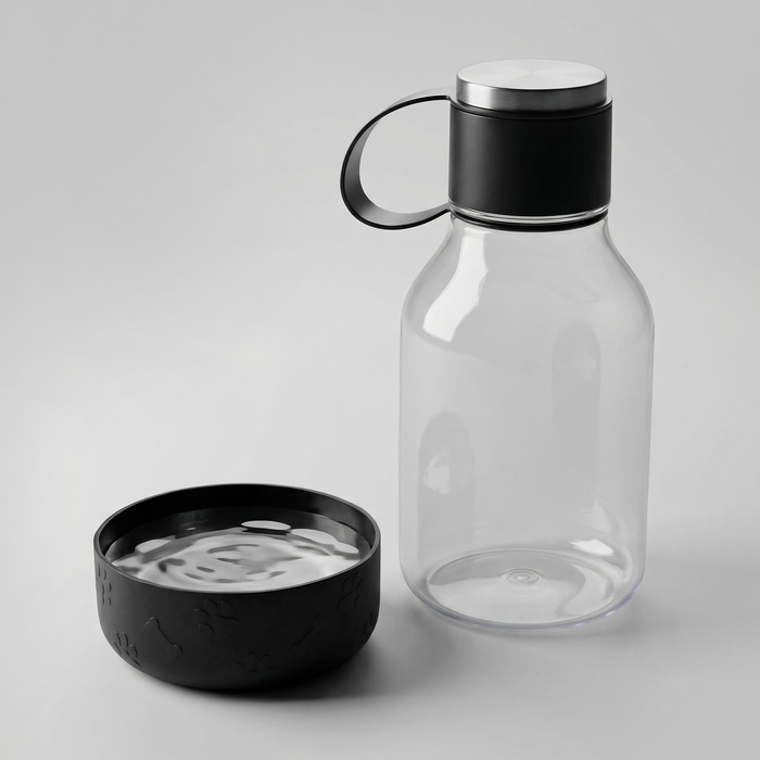 Бутылка для воды 2-в-1 «Dog Bowl Bottle» со съемной миской для питомцев, 1500 мл, черный