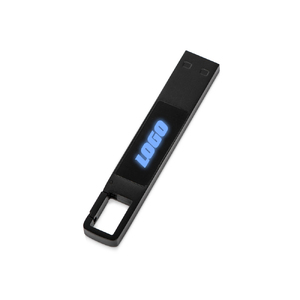 USB 2.0- флешка на 32 Гб c подсветкой логотипа «Hook LED», темно-серый, синяя подсветка